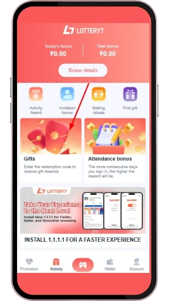 Open the gifts tab